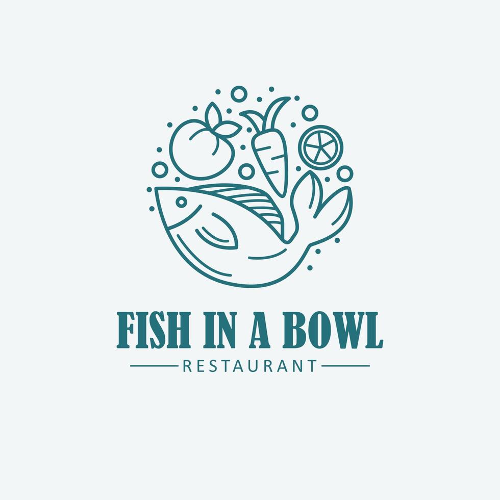 poisson dans une bol marque logo conception. restaurant logotype. poisson et des légumes logo modèle. vecteur