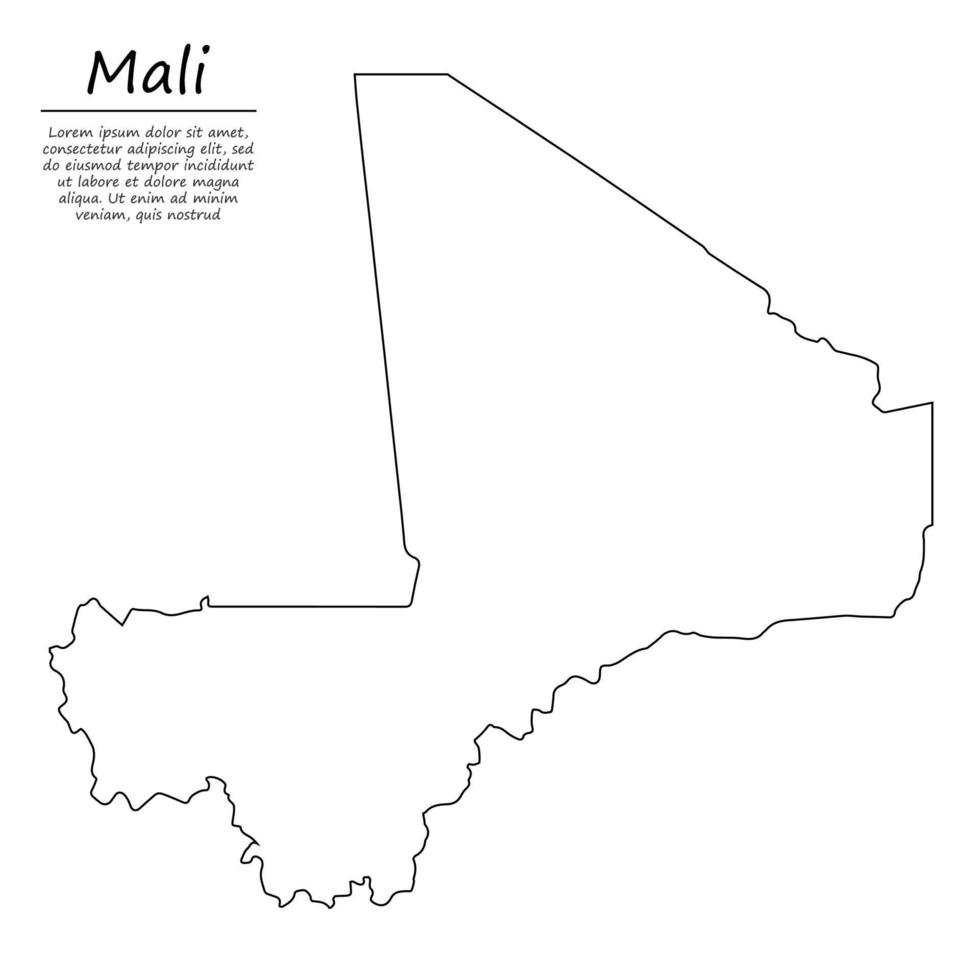 Facile contour carte de Mali, silhouette dans esquisser ligne style vecteur