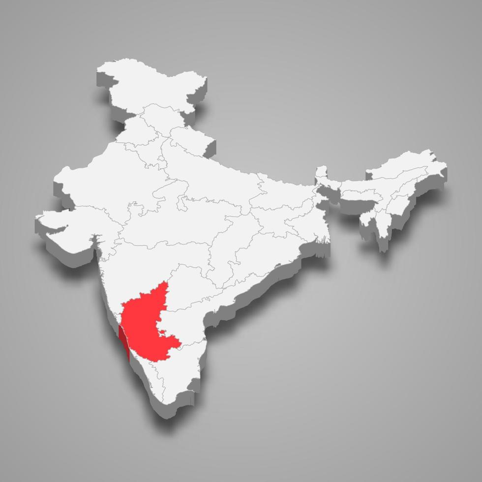 karnataka Etat emplacement dans Inde 3d carte vecteur