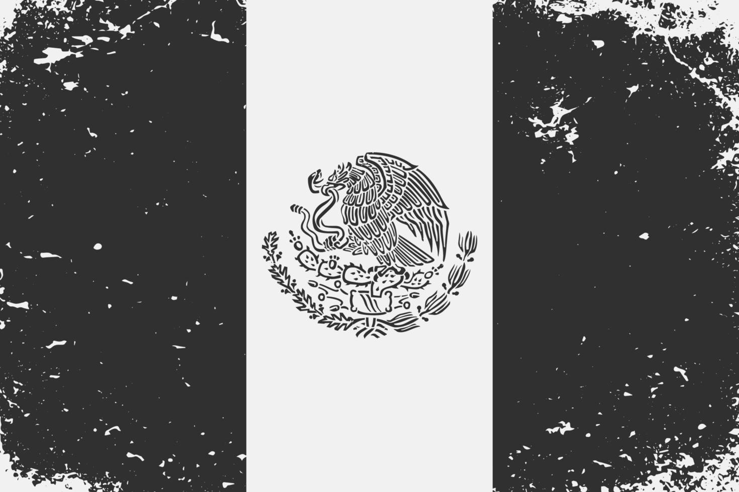 grunge stylé noir et blanc drapeau Mexique. vieux ancien motif vecteur