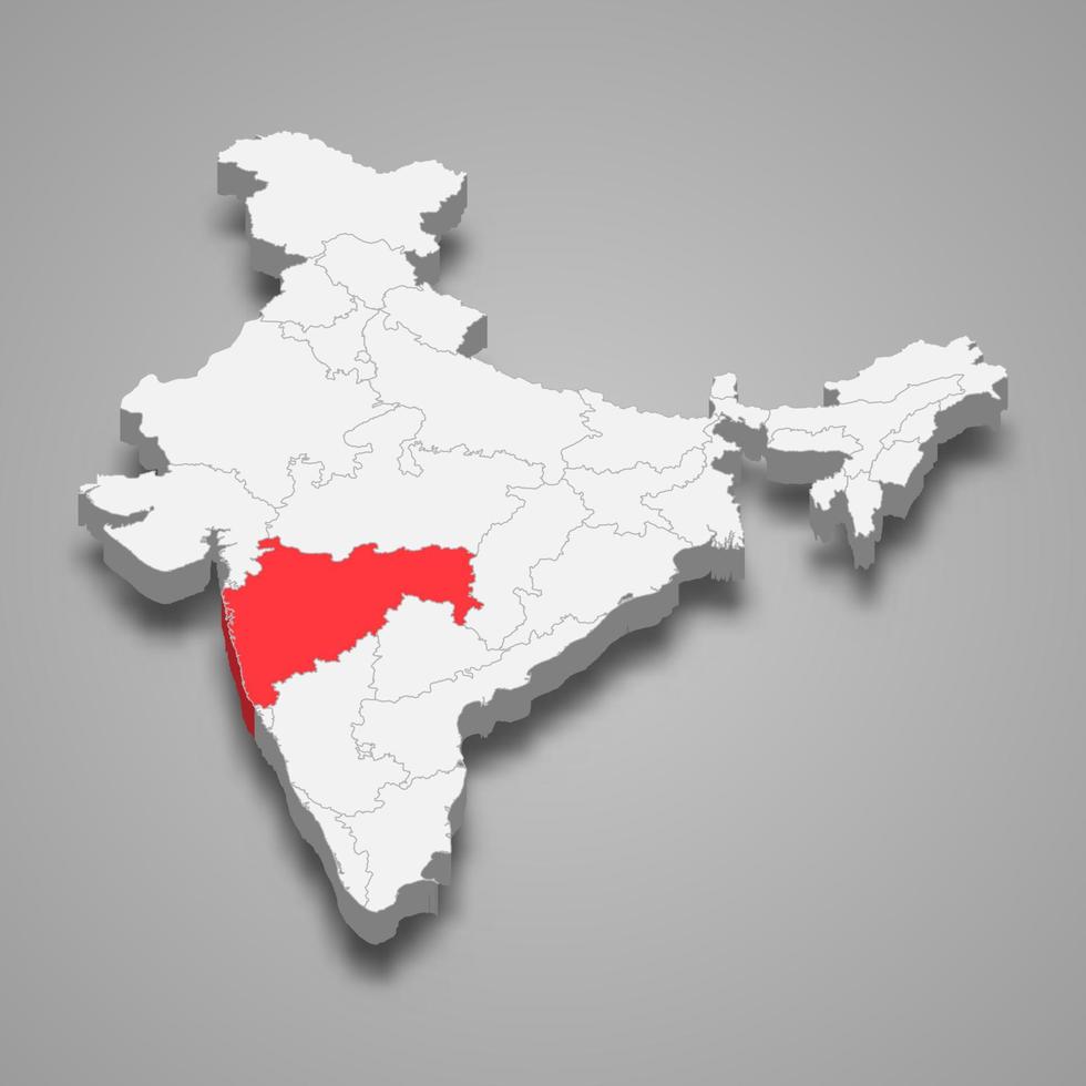maharashtra Etat emplacement dans Inde 3d carte vecteur