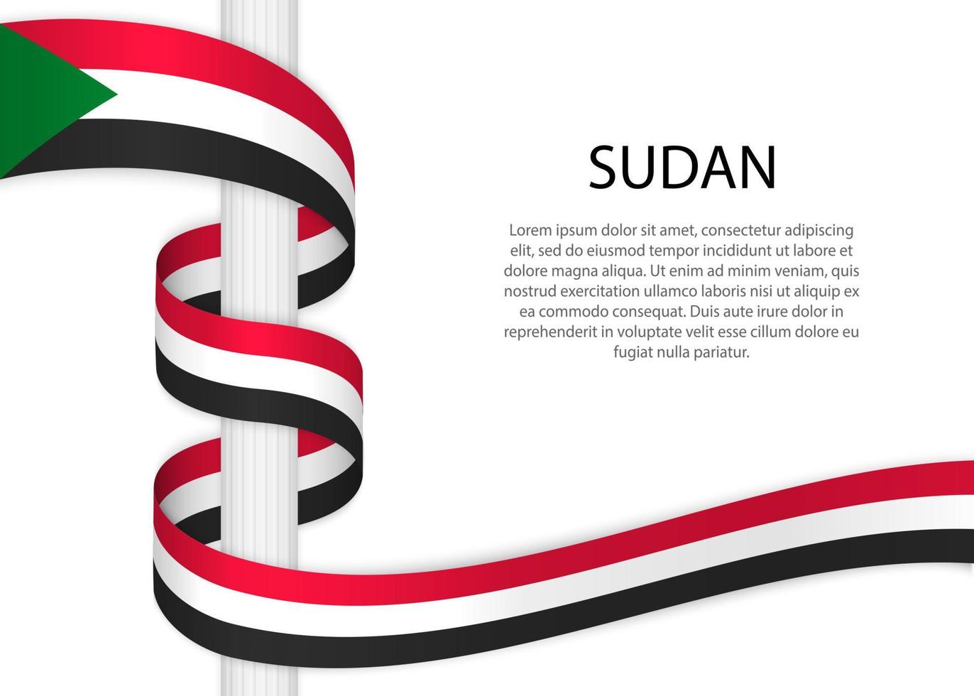 agitant ruban sur pôle avec drapeau de Soudan. modèle pour indépendant vecteur