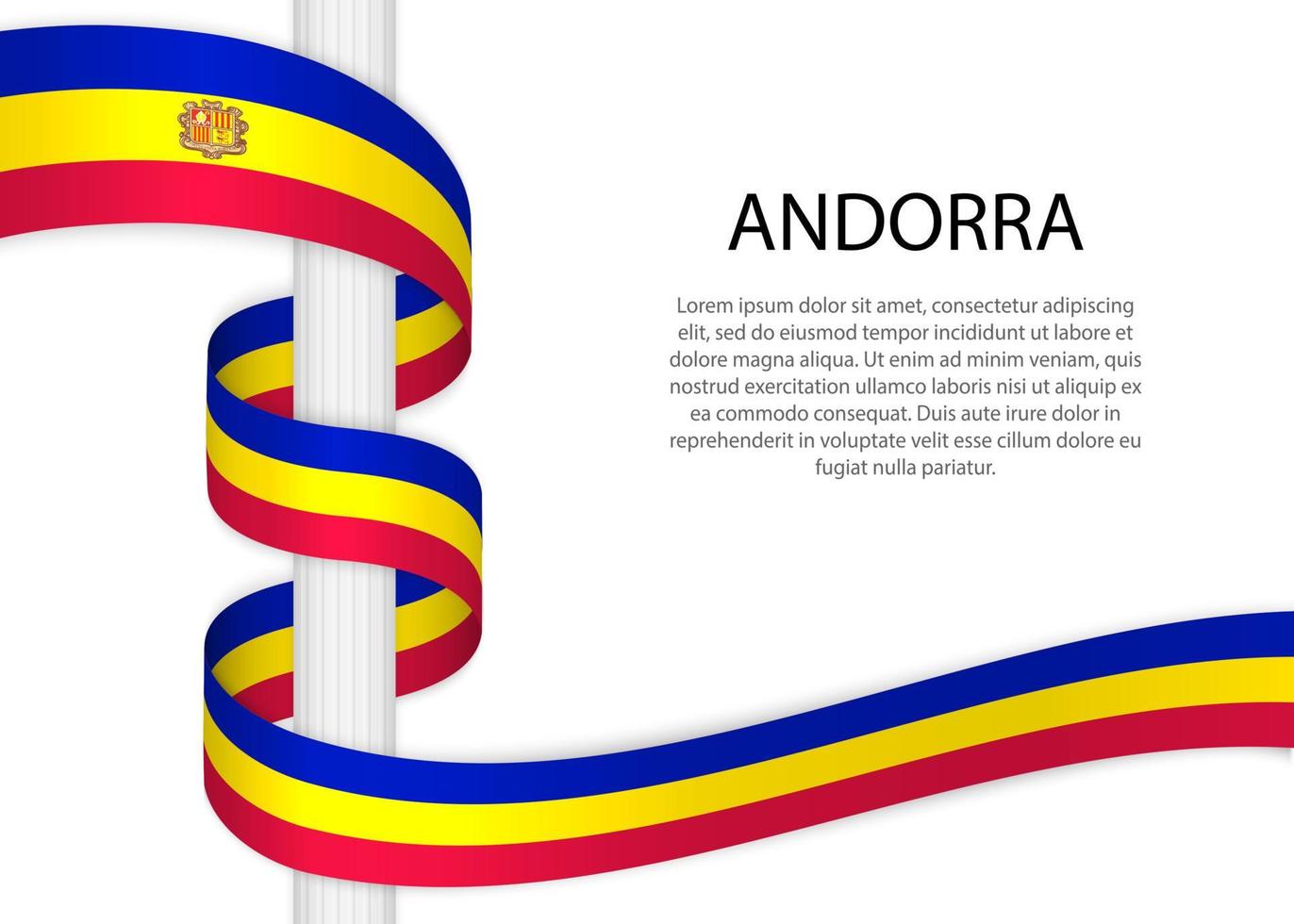 agitant ruban sur pôle avec drapeau de andorre. modèle pour indépendant vecteur