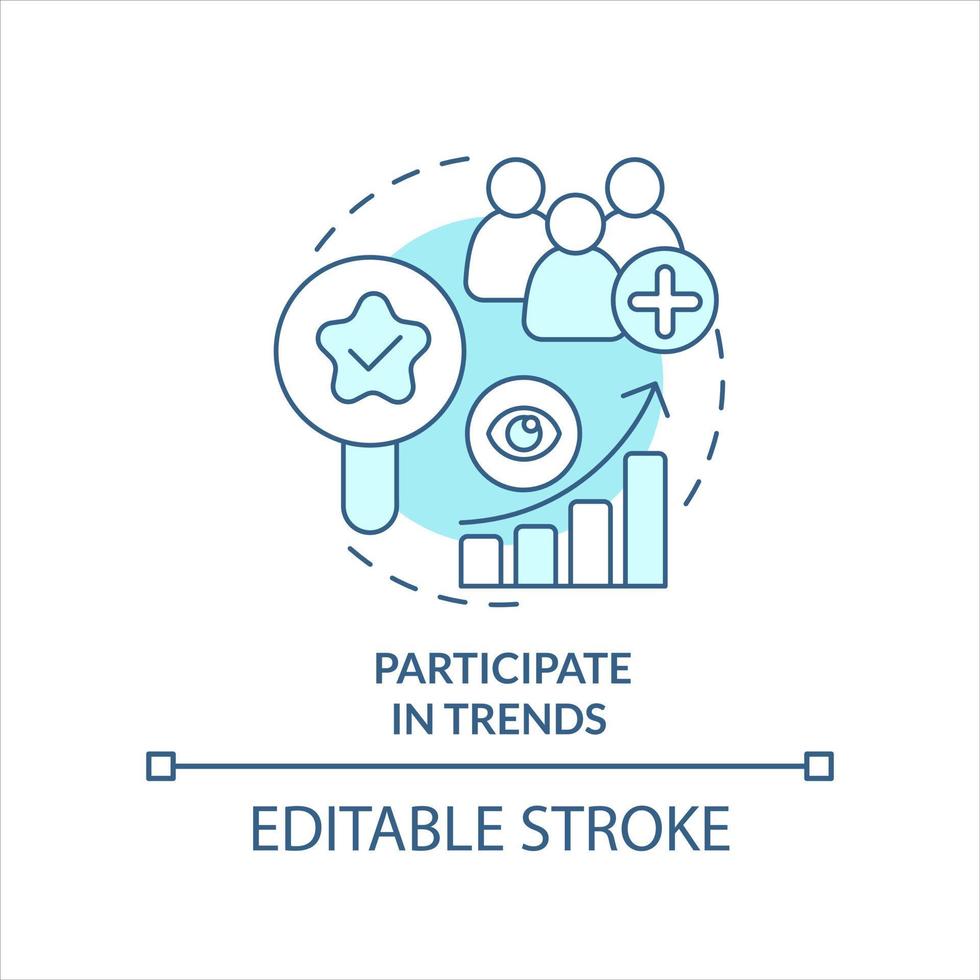 participer dans les tendances turquoise concept icône. tour à renforcer contenu popularité idée mince ligne illustration. isolé contour dessin. modifiable accident vasculaire cérébral vecteur