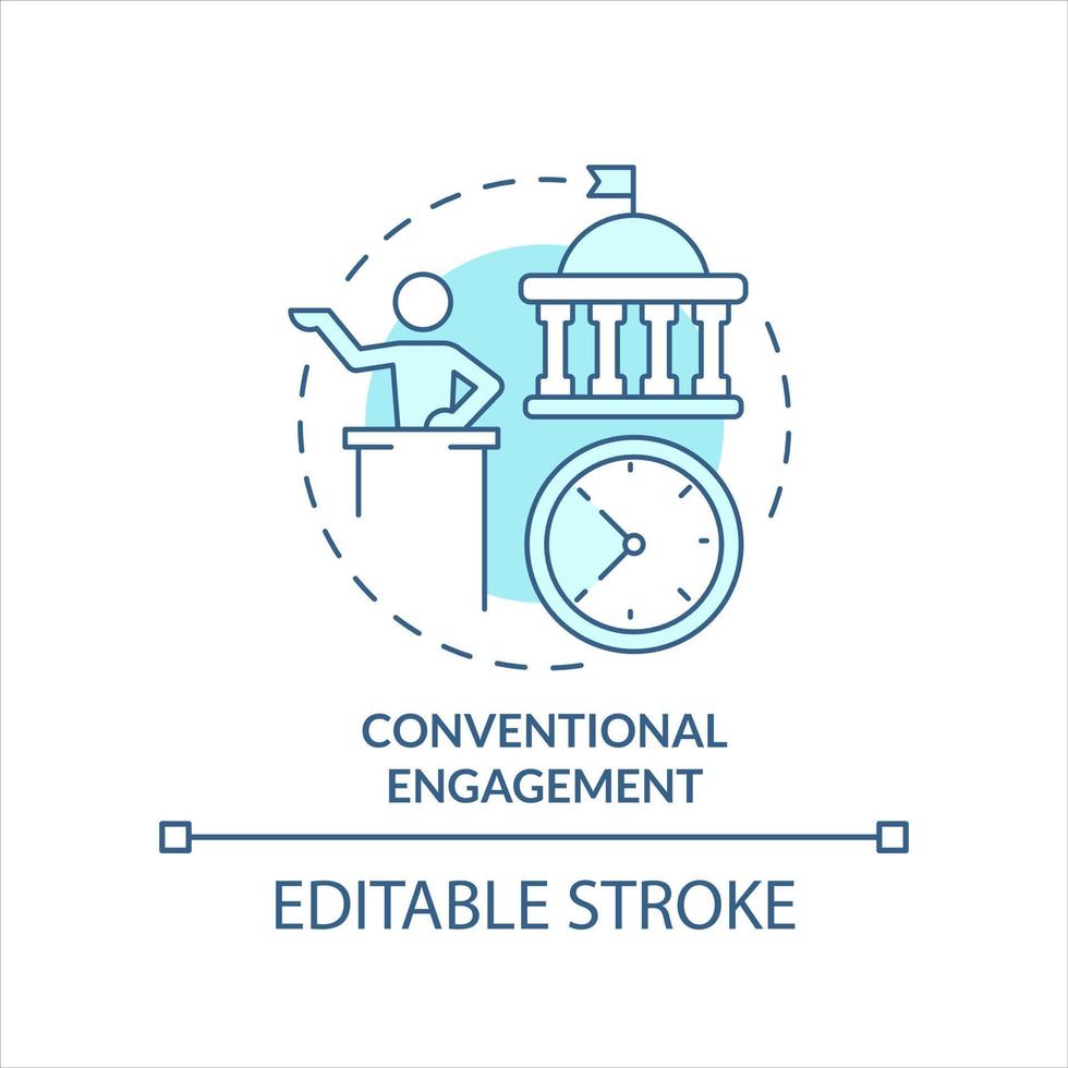 conventionnel engagement turquoise concept icône. convaincant compétence. Publique orateur abstrait idée mince ligne illustration. isolé contour dessin. modifiable accident vasculaire cérébral vecteur