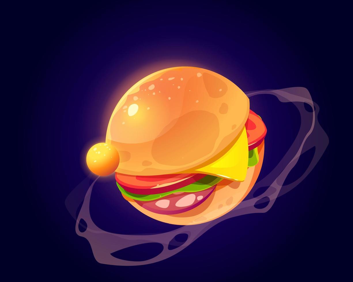 vecteur dessin animé Hamburger planète dans extérieur espace