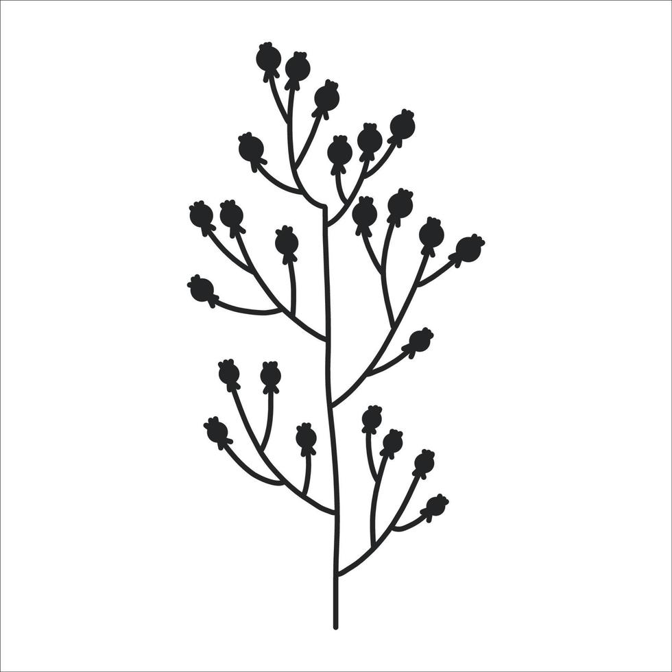 noir silhouette de une plante branche. fleur branche dans contour style main tiré sur isolé blanc Contexte. vecteur Stock illustration. tropical feuilles. minimal ligne art pour imprimer, couverture ou tatouage.