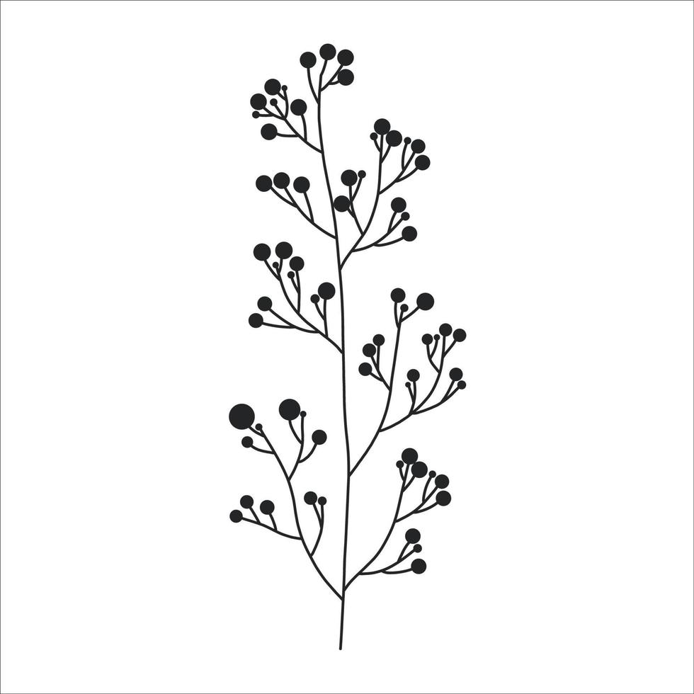 noir silhouette de une plante branche. fleur branche dans contour style main tiré sur isolé blanc Contexte. vecteur Stock illustration. tropical feuilles. minimal ligne art pour imprimer, couverture ou tatouage.