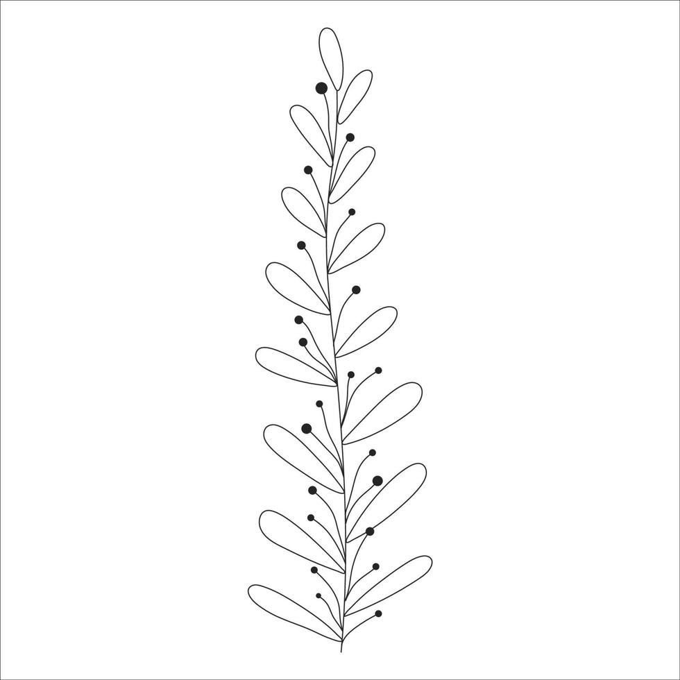 noir silhouette de une plante branche. fleur branche dans contour style main tiré sur isolé blanc Contexte. vecteur Stock illustration. tropical feuilles. minimal ligne art pour imprimer, couverture ou tatouage.