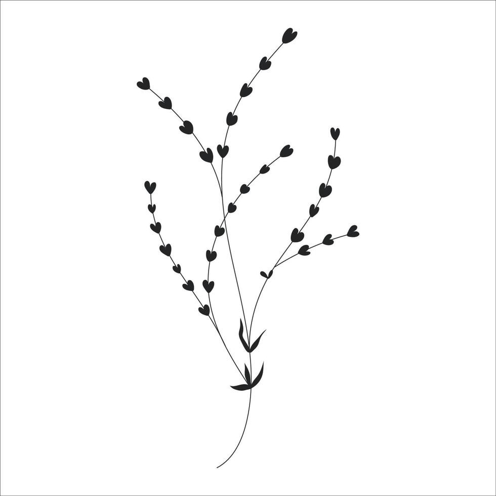 noir silhouette de une plante branche. fleur branche dans contour style main tiré sur isolé blanc Contexte. vecteur Stock illustration. tropical feuilles. minimal ligne art pour imprimer, couverture ou tatouage.