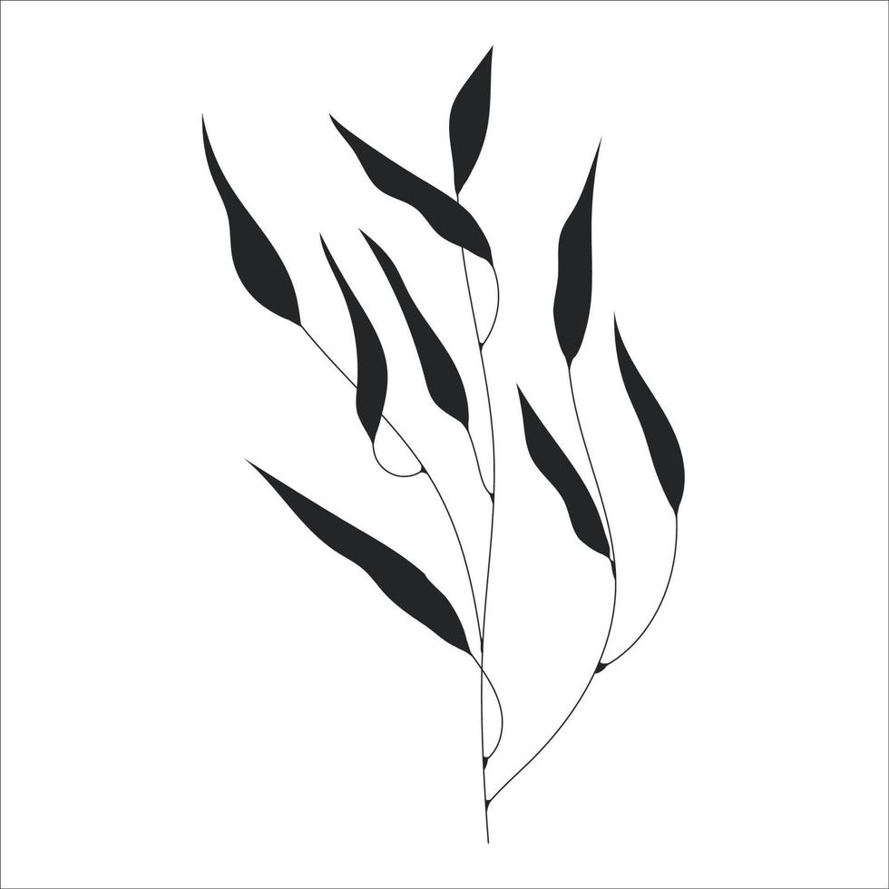 noir silhouette de une plante branche. fleur branche dans contour style main tiré sur isolé blanc Contexte. vecteur Stock illustration. tropical feuilles. minimal ligne art pour imprimer, couverture ou tatouage.