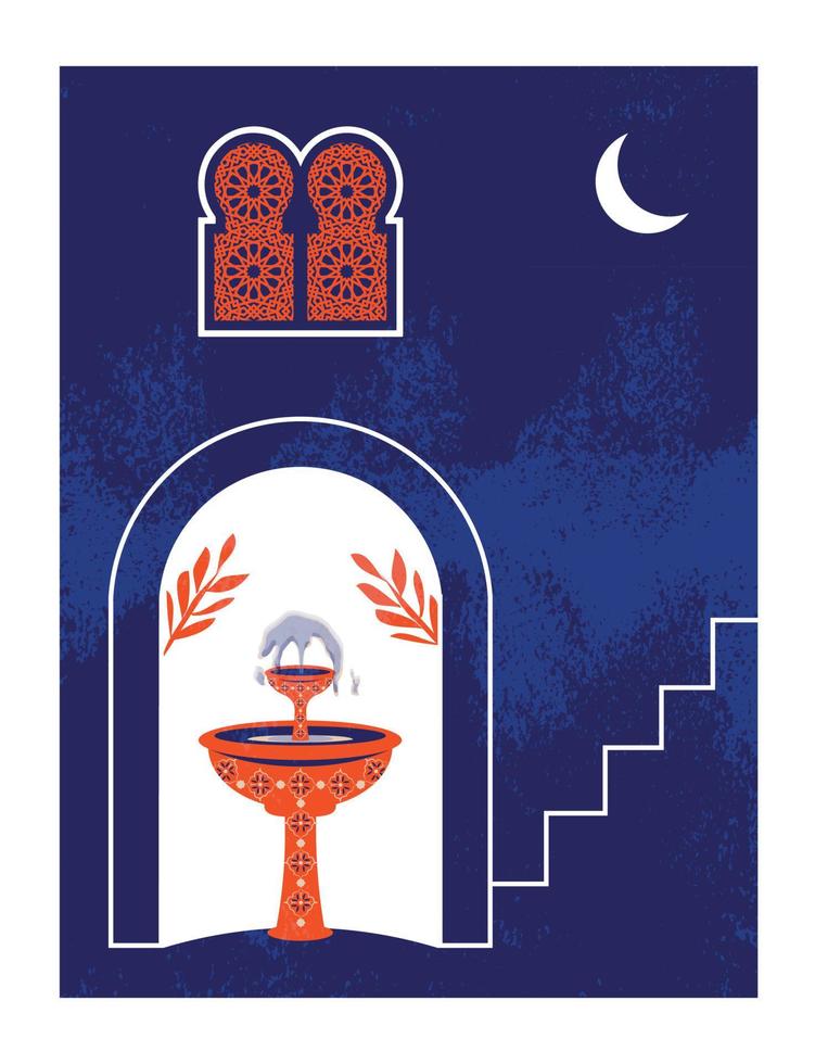 moderne et minimaliste boho conception. marocain scène. une marocain des portes, les fenêtres et traditionnel artisanat. terre cuite Contexte. vecteur illustration.