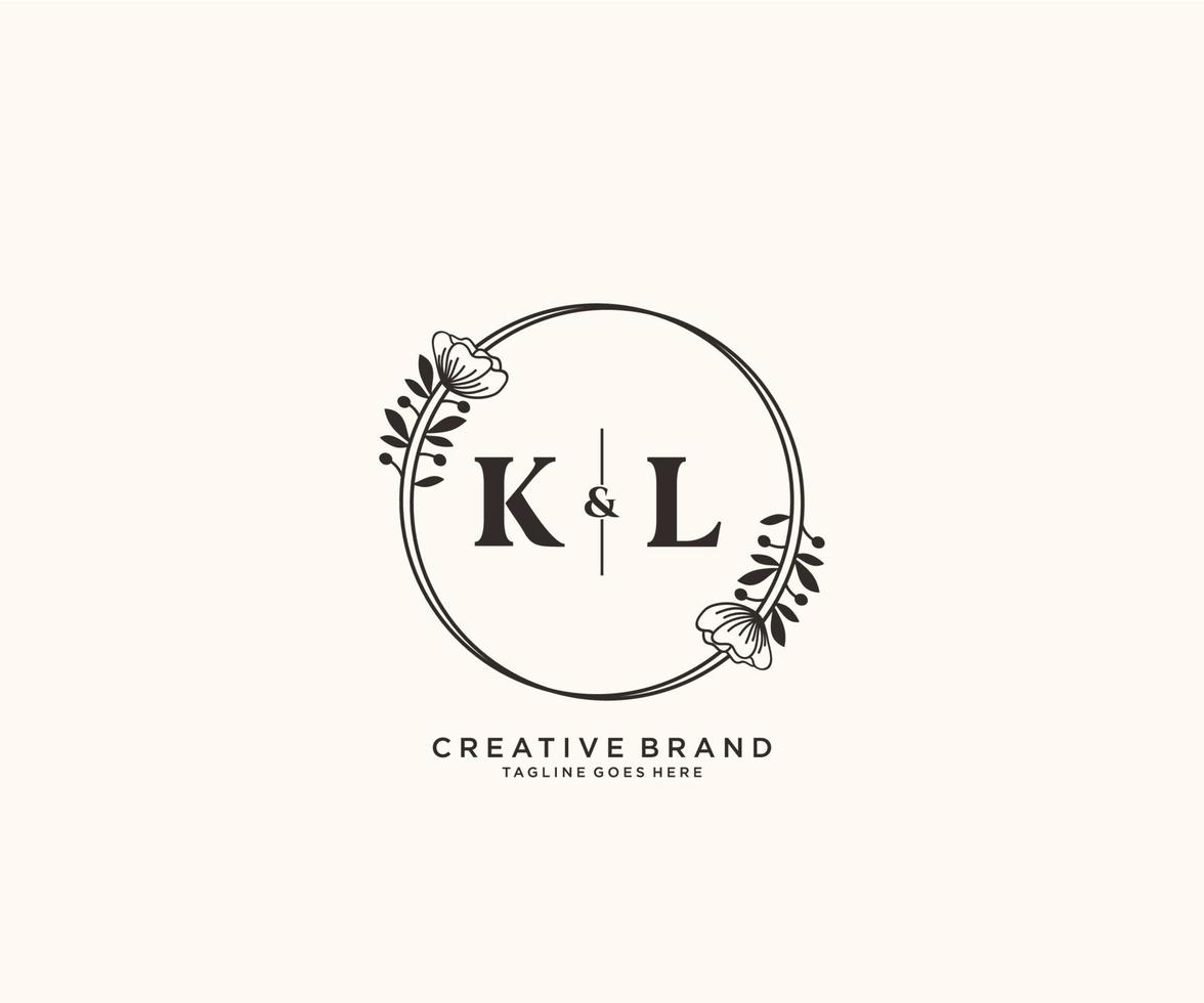 initiale kl des lettres main tiré féminin et floral botanique logo adapté pour spa salon peau cheveux beauté boutique et cosmétique entreprise. vecteur