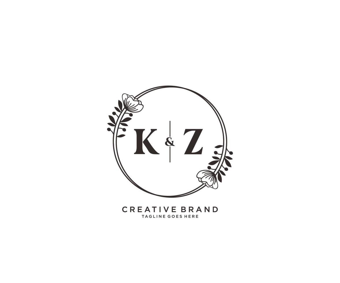 initiale kz des lettres main tiré féminin et floral botanique logo adapté pour spa salon peau cheveux beauté boutique et cosmétique entreprise. vecteur