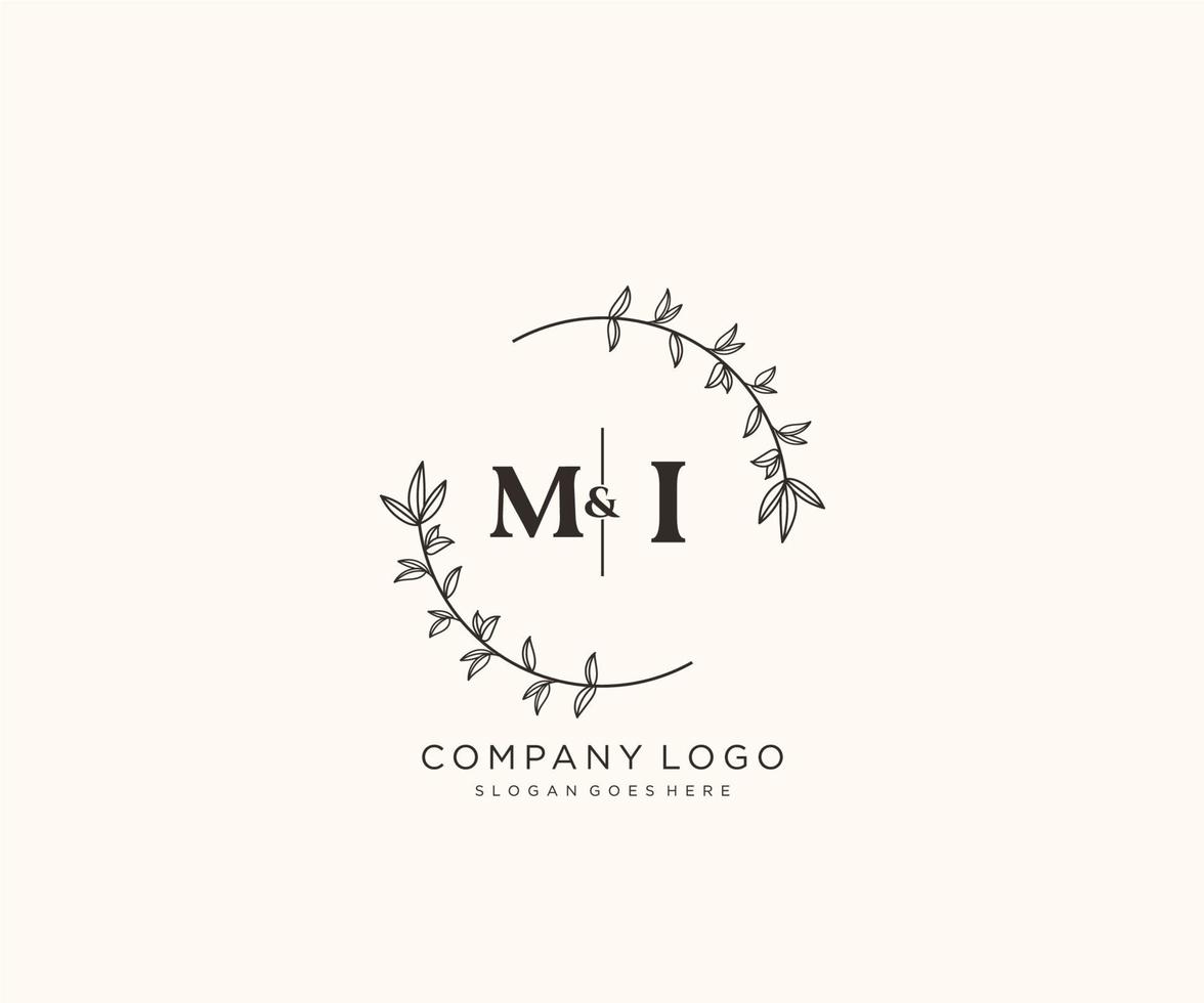 initiale mi des lettres magnifique floral féminin modifiable premade monoline logo adapté pour spa salon peau cheveux beauté boutique et cosmétique entreprise. vecteur