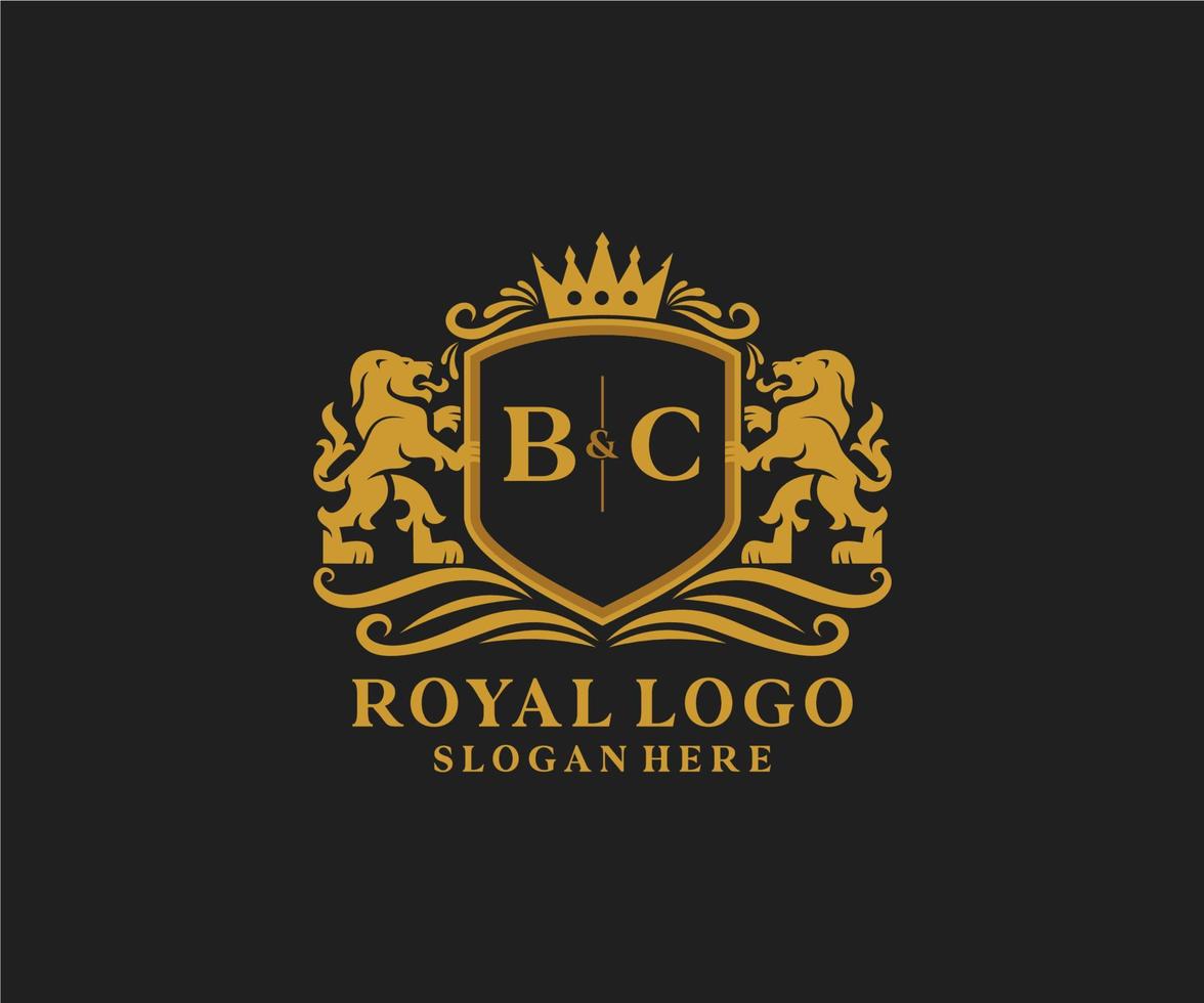 modèle initial de logo de luxe bc lettre lion royal en art vectoriel pour restaurant, royauté, boutique, café, hôtel, héraldique, bijoux, mode et autres illustrations vectorielles.