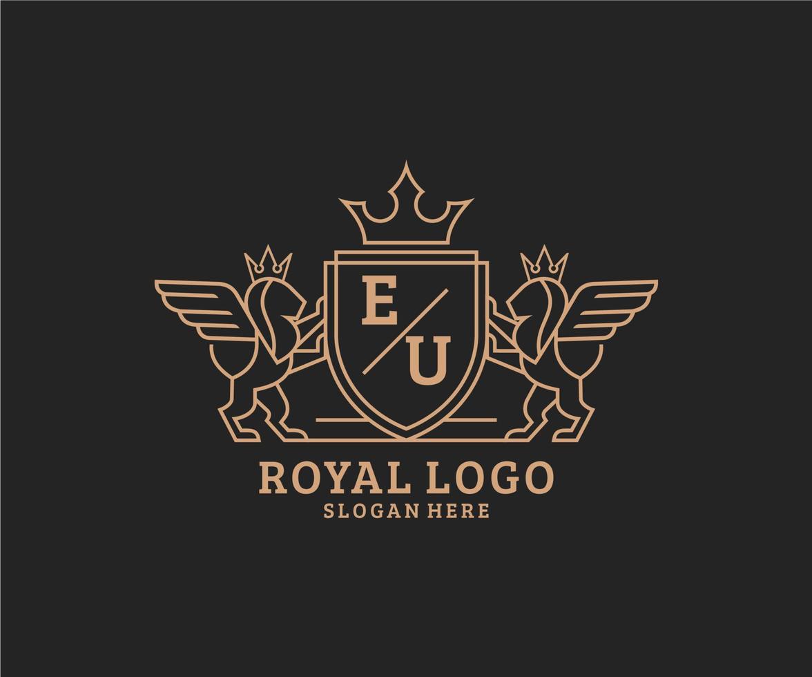 initiale UE lettre Lion Royal luxe héraldique, crête logo modèle dans vecteur art pour restaurant, royalties, boutique, café, hôtel, héraldique, bijoux, mode et autre vecteur illustration.