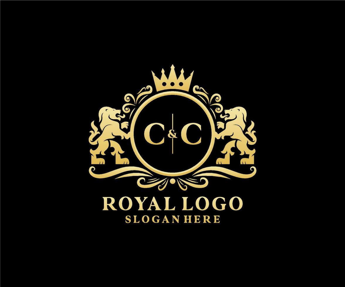 modèle de logo initial cc lettre lion royal luxe dans l'art vectoriel pour le restaurant, la royauté, la boutique, le café, l'hôtel, l'héraldique, les bijoux, la mode et d'autres illustrations vectorielles.