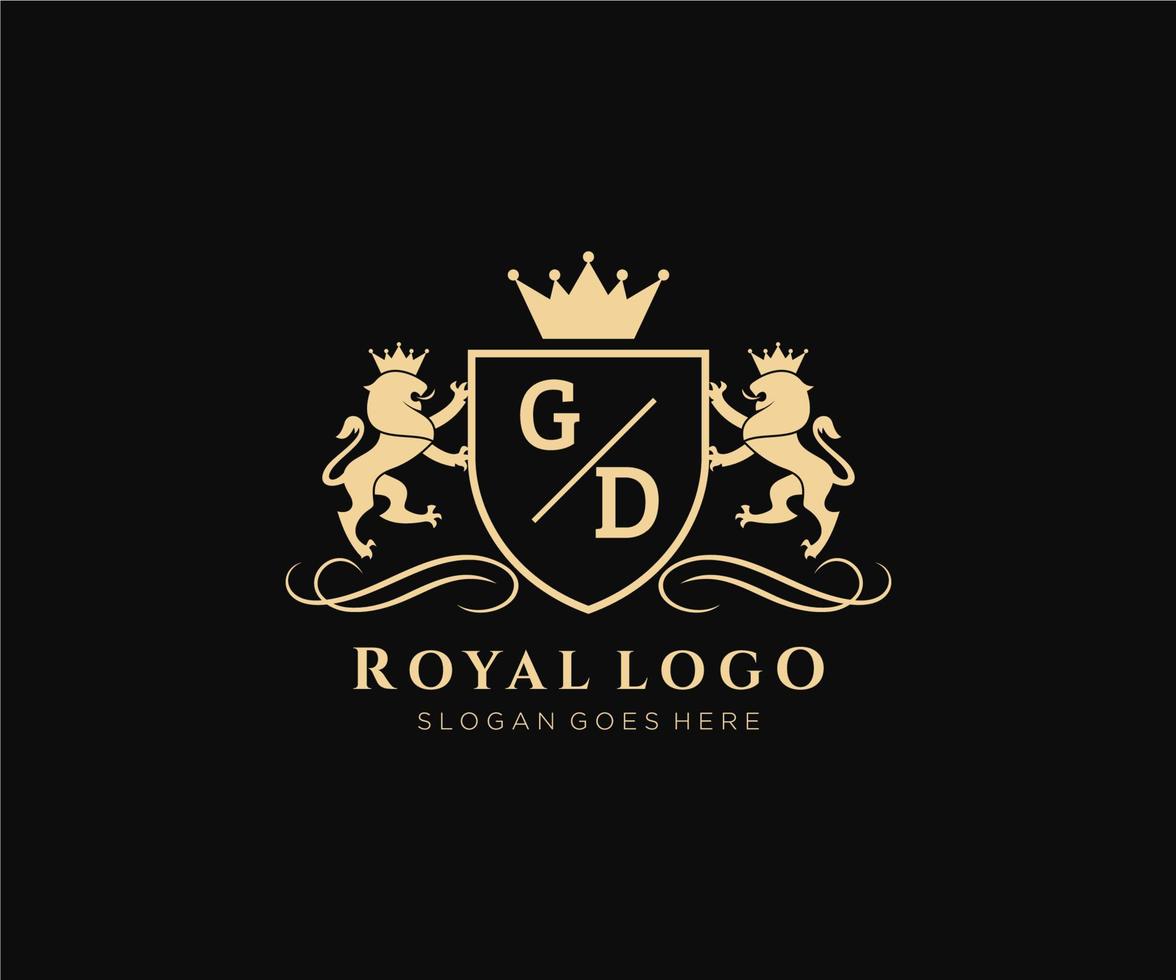 initiale Dieu lettre Lion Royal luxe héraldique, crête logo modèle dans vecteur art pour restaurant, royalties, boutique, café, hôtel, héraldique, bijoux, mode et autre vecteur illustration.