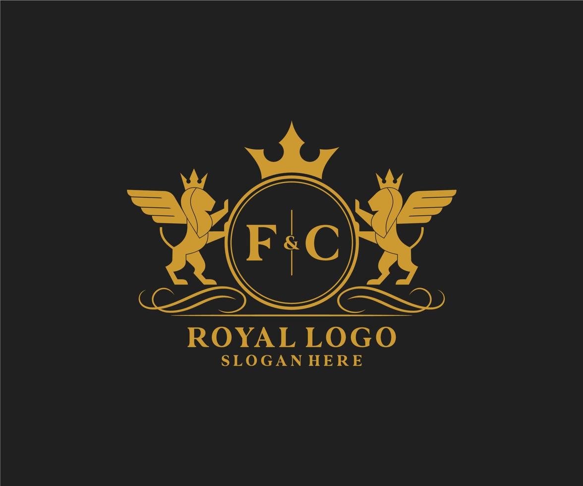 initiale fc lettre Lion Royal luxe héraldique, crête logo modèle dans vecteur art pour restaurant, royalties, boutique, café, hôtel, héraldique, bijoux, mode et autre vecteur illustration.