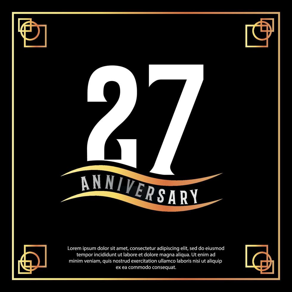27 année anniversaire logo conception blanc d'or abstrait sur noir Contexte avec d'or Cadre modèle illustration vecteur
