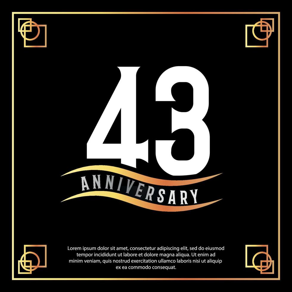 43 année anniversaire logo conception blanc d'or abstrait sur noir Contexte avec d'or Cadre modèle illustration vecteur