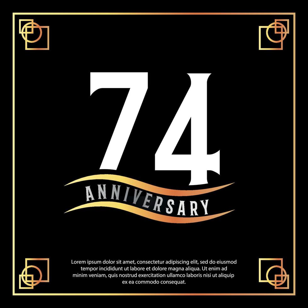 74 année anniversaire logo conception blanc d'or abstrait sur noir Contexte avec d'or Cadre modèle illustration vecteur