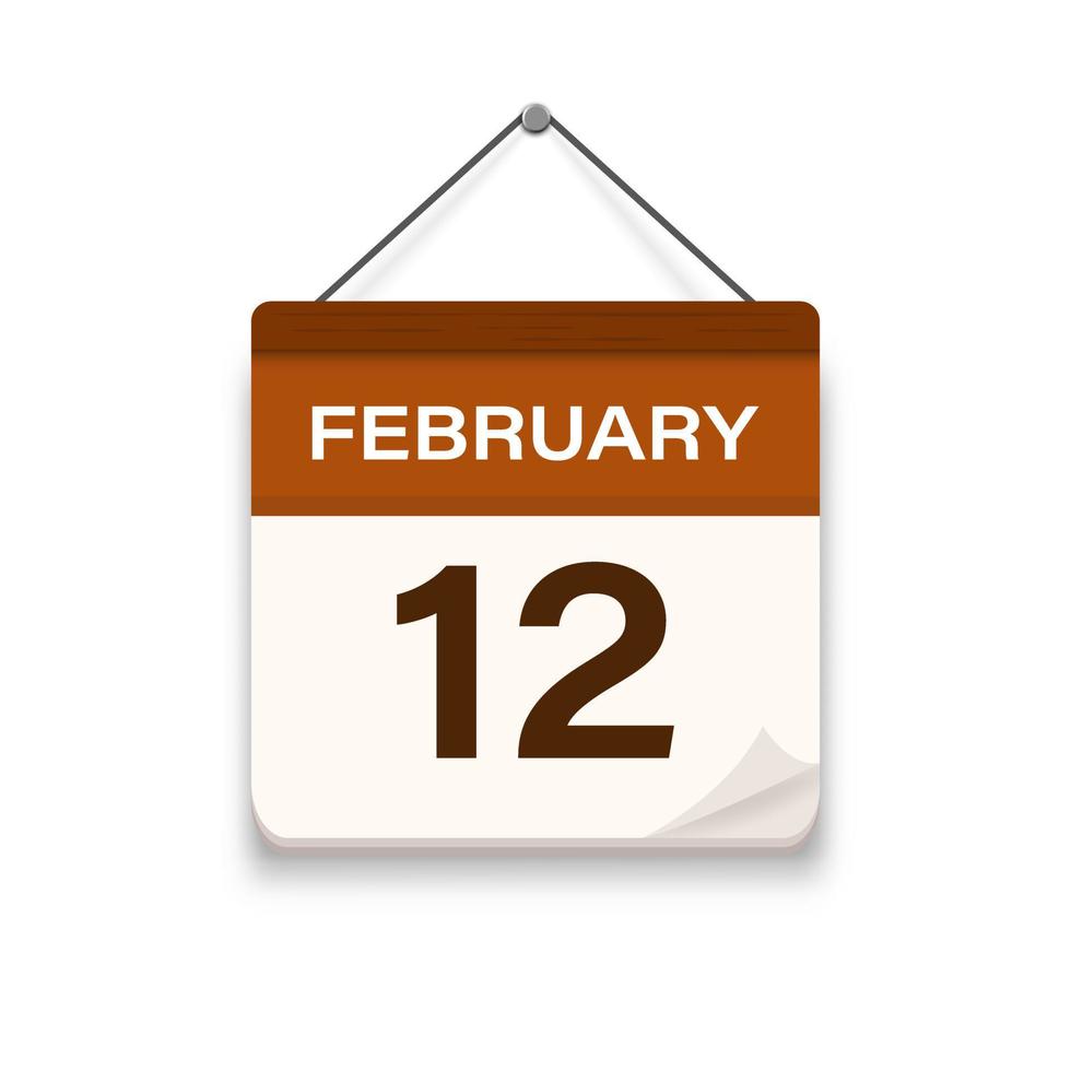 février 12, calendrier icône avec ombre. jour, mois. réunion rendez-vous temps. un événement programme date. plat vecteur illustration.