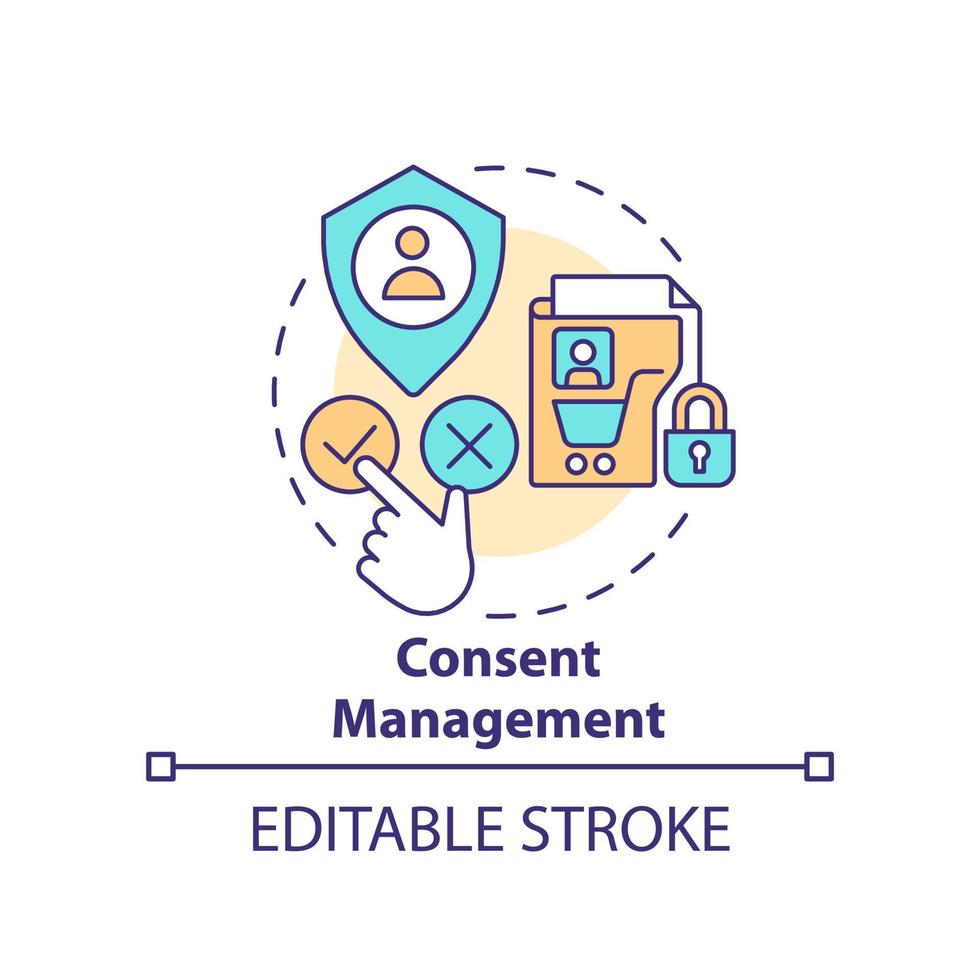 consentement la gestion concept icône. en utilisant client personnel données. biscuit politique abstrait idée mince ligne illustration. isolé contour dessin. modifiable accident vasculaire cérébral vecteur