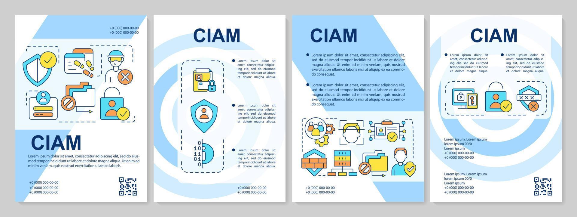 client identité et accès la gestion bleu brochure modèle. brochure conception avec linéaire Icônes. modifiable 4 vecteur mises en page pour présentation, annuel rapports