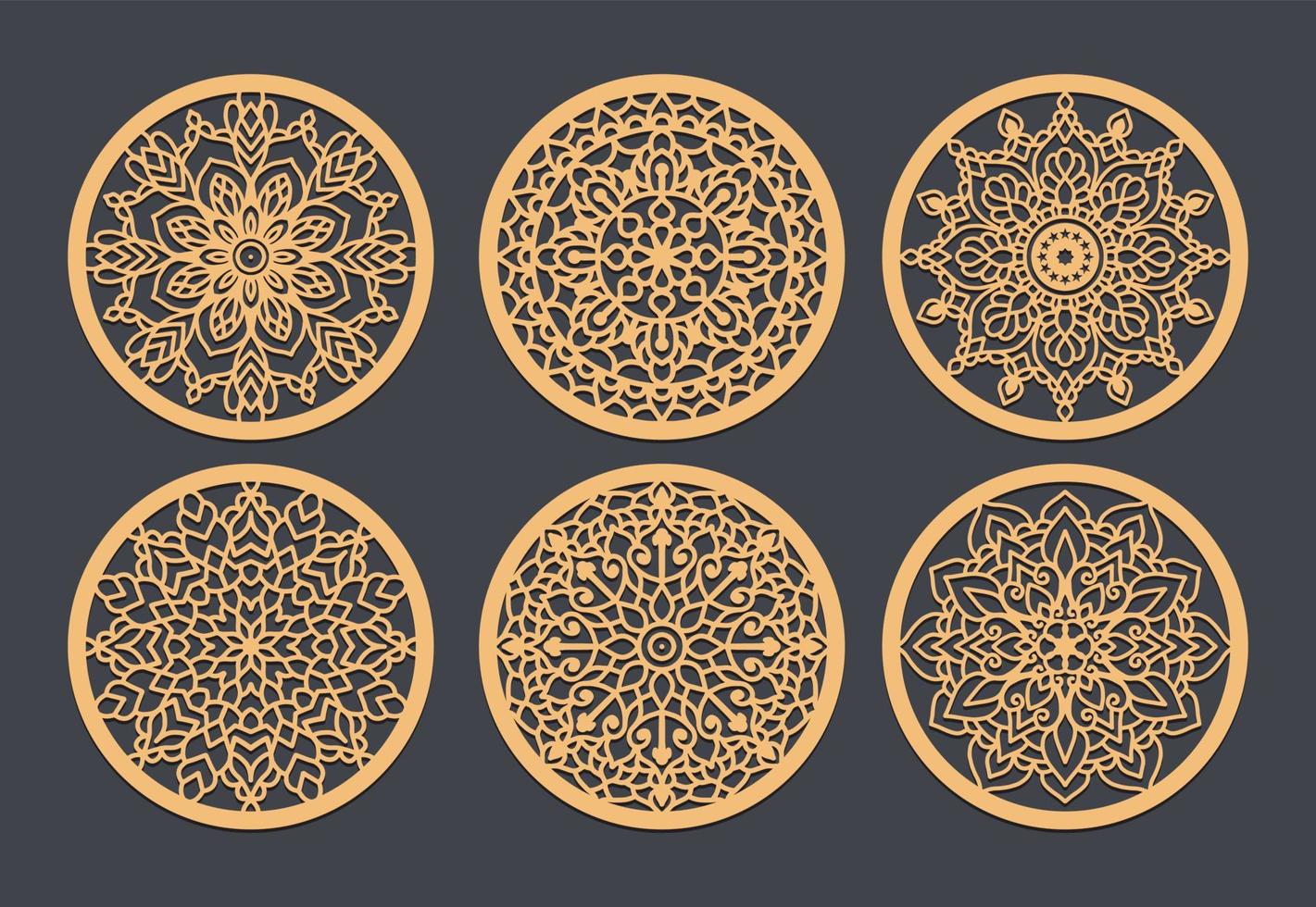 le parfait mariage favoriser laser Couper dessous de verre pour votre invités, vecteur ensemble de mandalas. décoratif rond ornements.