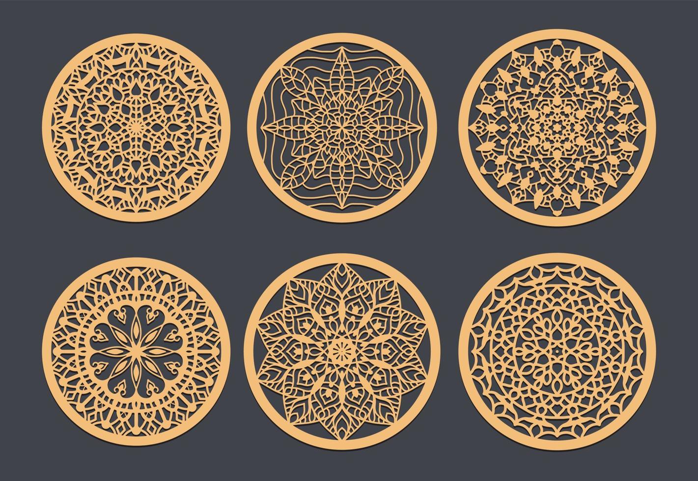 le parfait mariage favoriser laser Couper dessous de verre pour votre invités, vecteur ensemble de mandalas. décoratif rond ornements.