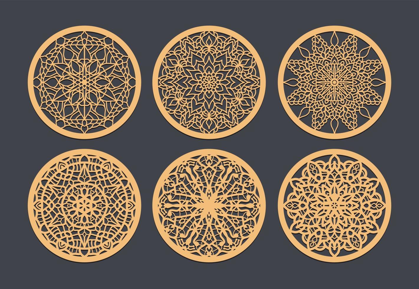 le parfait mariage favoriser laser Couper dessous de verre pour votre invités, vecteur ensemble de mandalas. décoratif rond ornements.