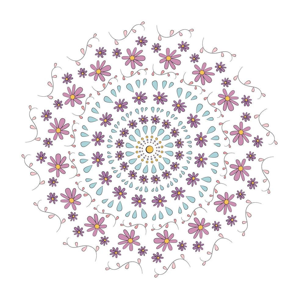 mignonne main tiré griffonnage vecteur mandala avec fleurs, branches et feuilles