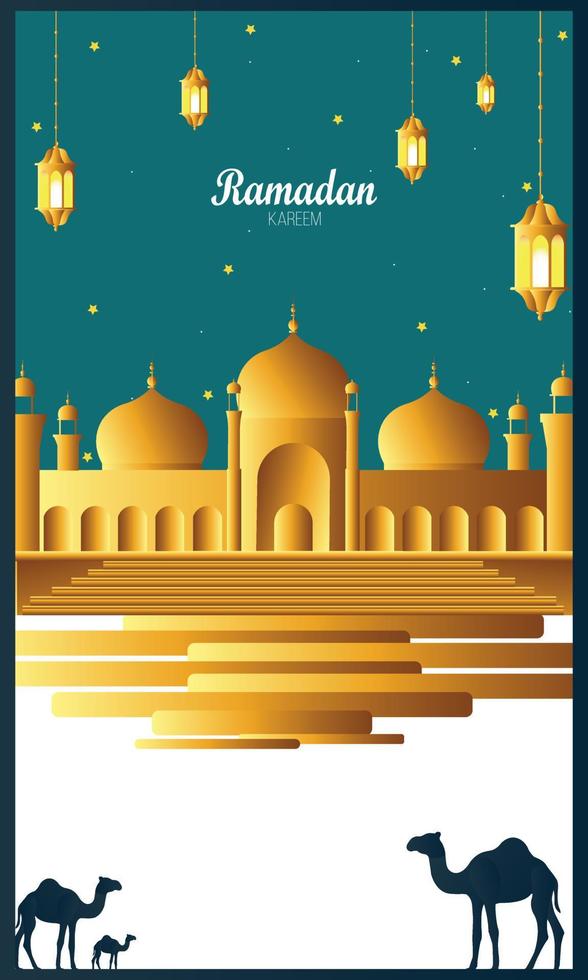 Ramadan kareem magnifique salutation carte - vecteur