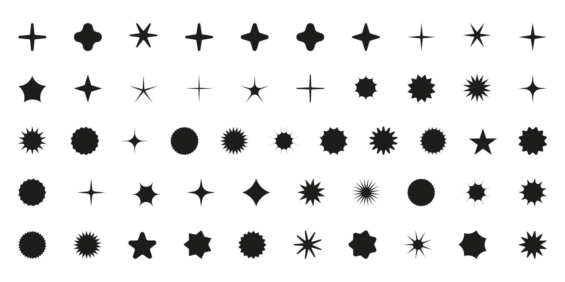Facile minimaliste noir éléments, abstrait brutaliste géométrique formes. de base forme y2k figure étoile, scintillait, rhombe, ondulé cercle. Suisse primitif élément ensemble. minimal esthétique postmoderne vecteur. vecteur