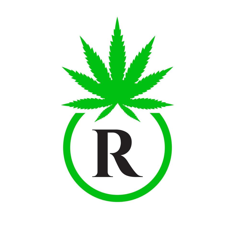 cannabis logo signe concept r alphabet symbole pour thérapie, médical et santé se soucier et marijuana logo. vecteur