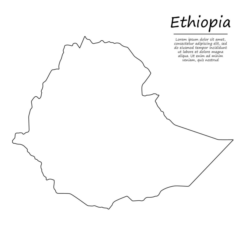 Facile contour carte de Ethiopie, dans esquisser ligne style vecteur