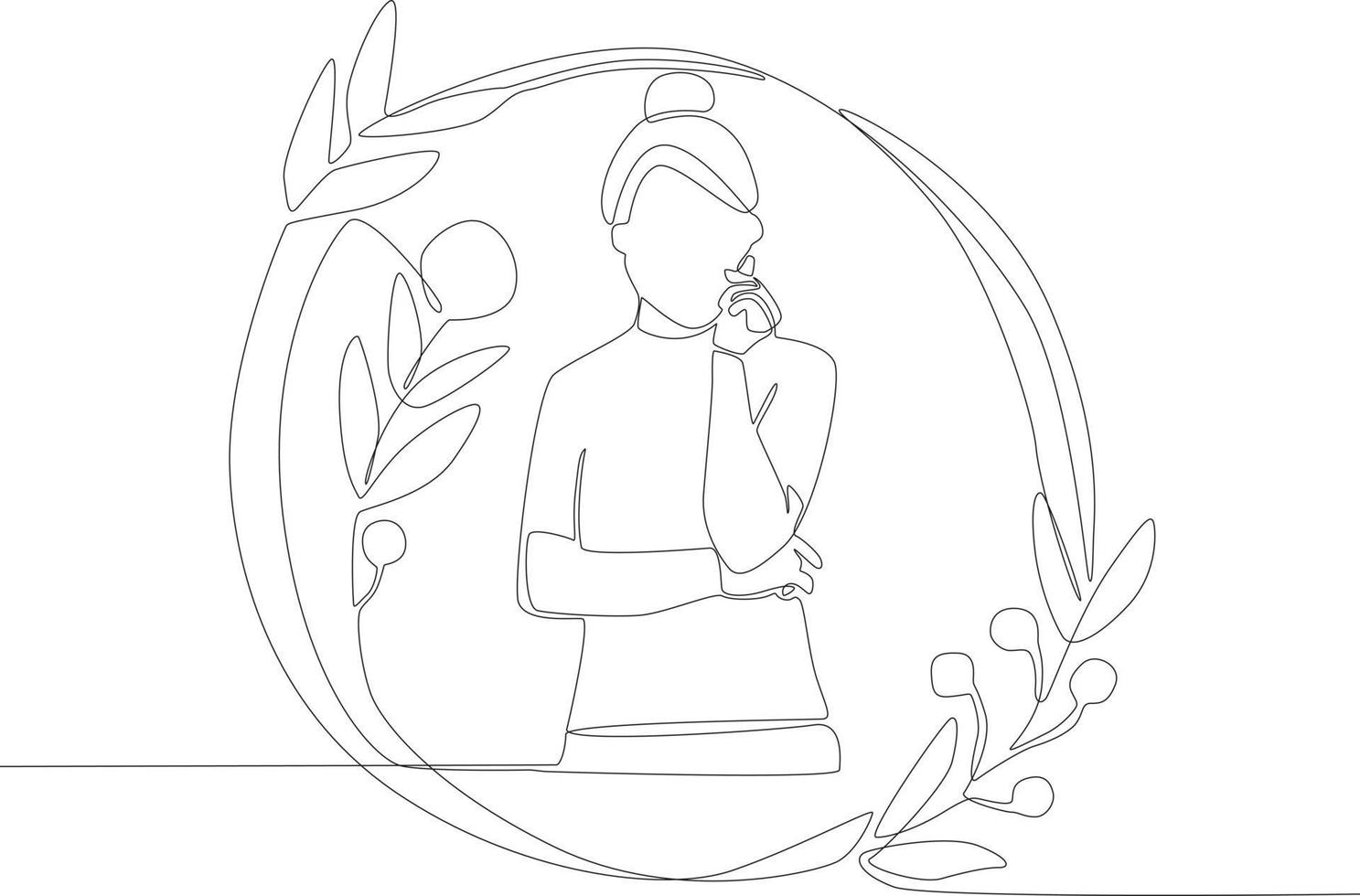 une femme avec chignon cheveux dans une floral Cadre vecteur