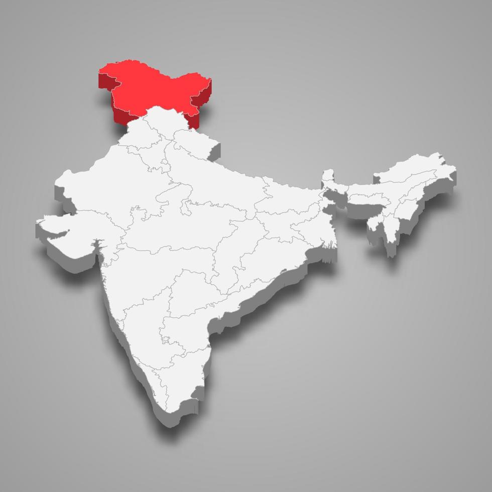 jammu et Cachemire Etat emplacement dans Inde 3d carte vecteur