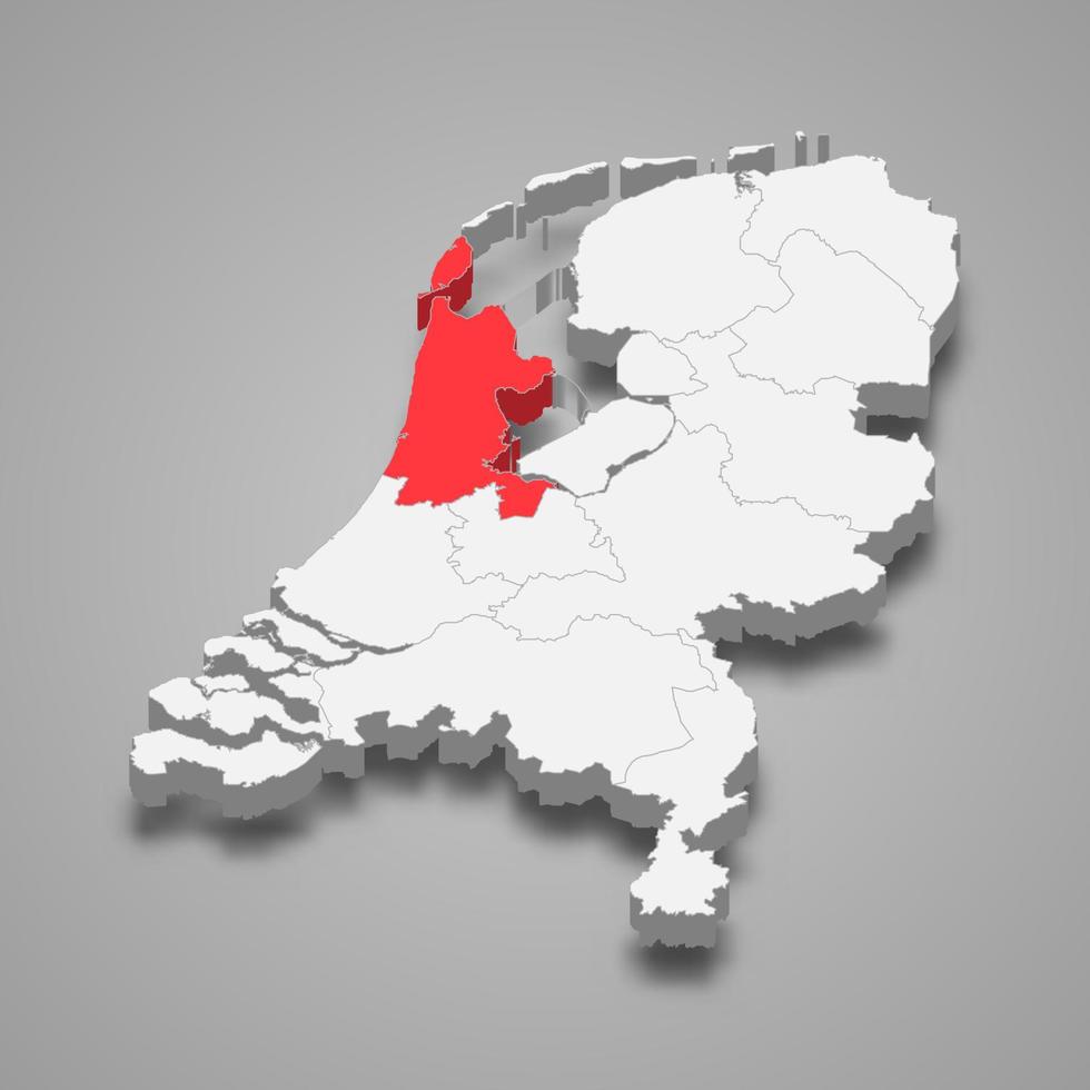 Nord Hollande Province emplacement dans Pays-Bas 3d carte vecteur