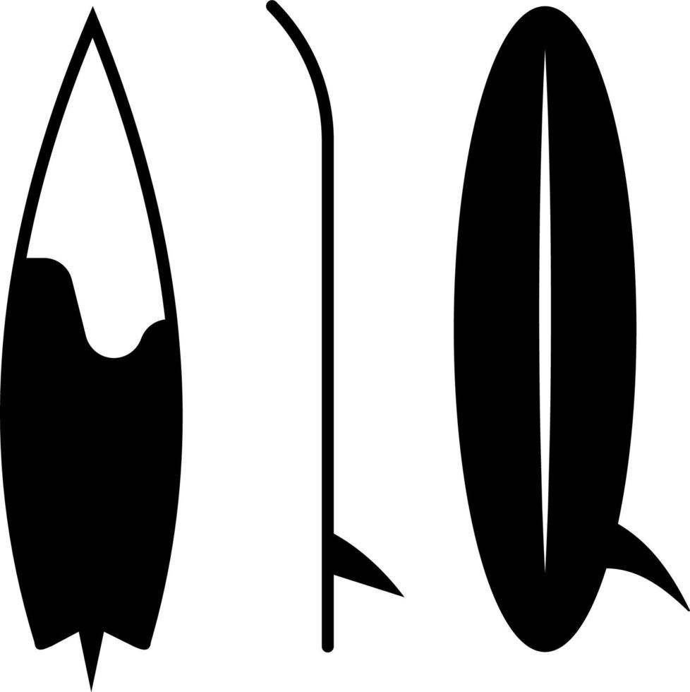 planche de surf, ensemble, icône. été vecteur icône noir mince plat symbole de tourisme pour la toile et app développement isolé sur blanc Contexte. vecteur sur blanc Contexte