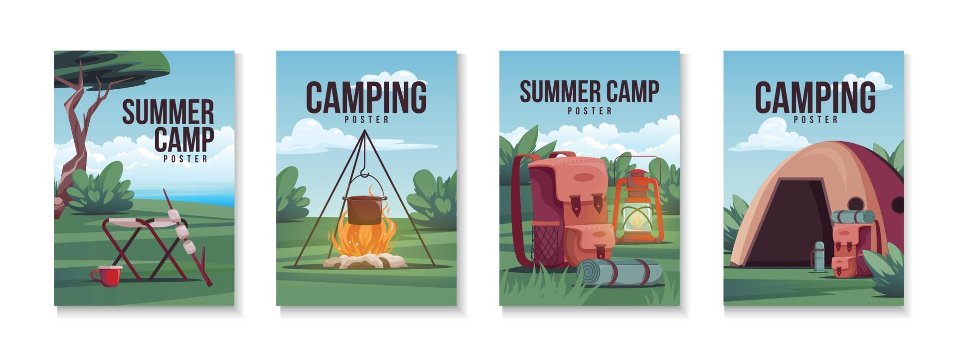 camping affiche ensemble vecteur