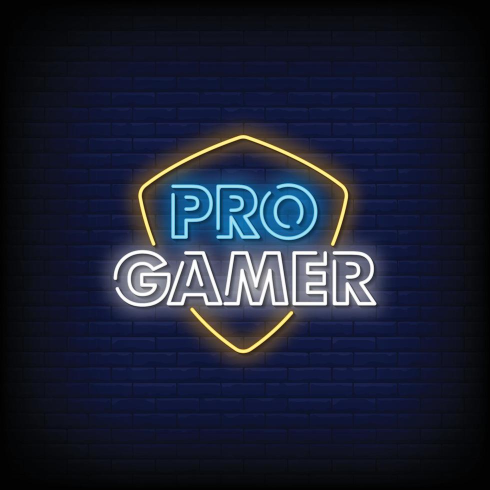 vecteur de texte de style de signes au néon gamer pro