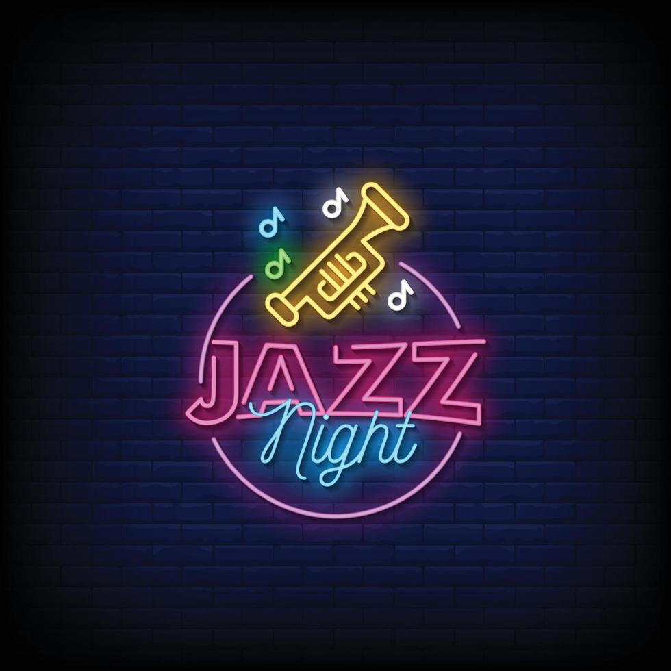 vecteur de texte de style jazz night enseignes au néon