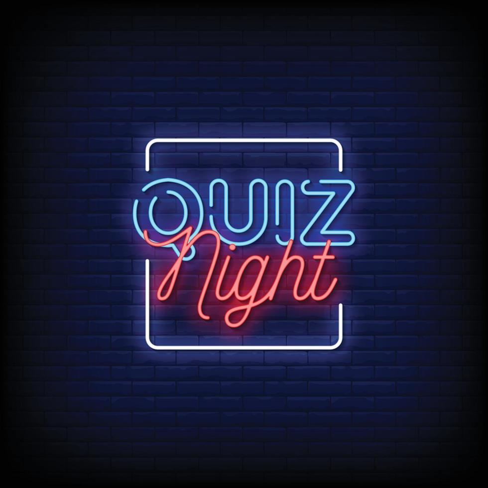 quiz nuit néon signe style texte vecteur