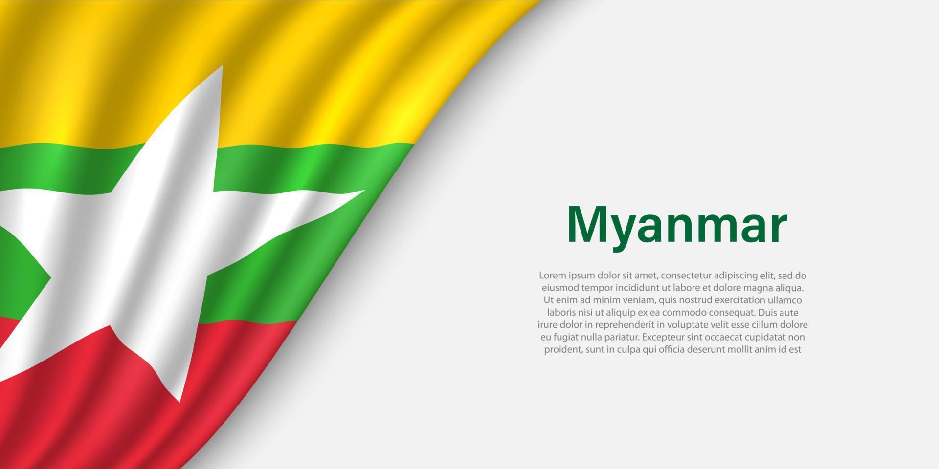 vague drapeau de myanmar sur blanc Contexte. vecteur