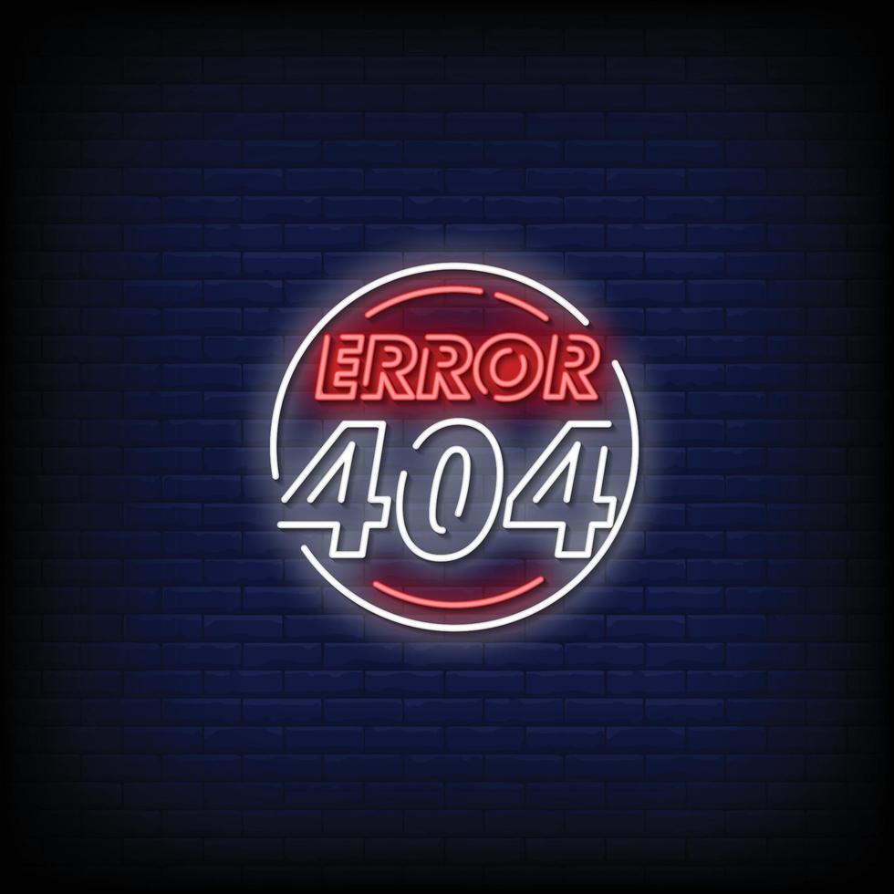 erreur 404 vecteur de texte de style néon