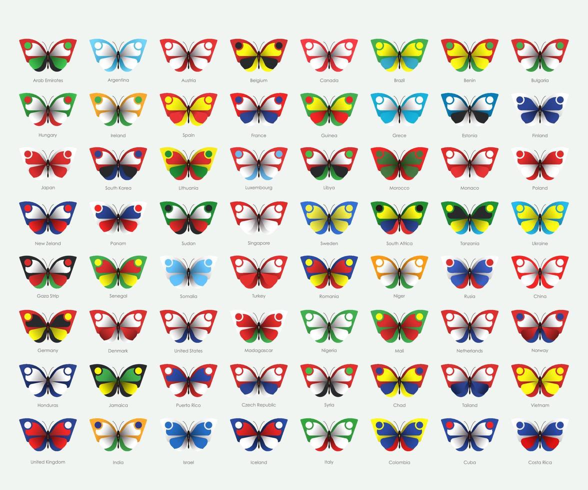 papillon variation conception avec nationale drapeau Couleur vecteur