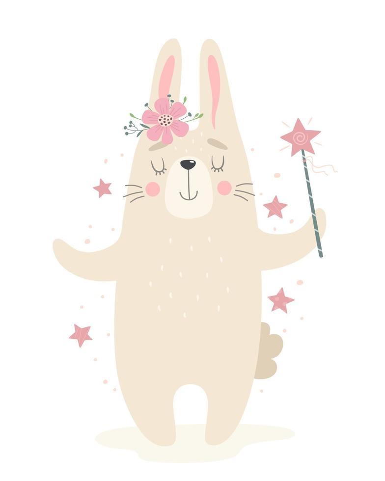 lapin mignon avec une baguette magique. illustration vectorielle dans un style plat vecteur